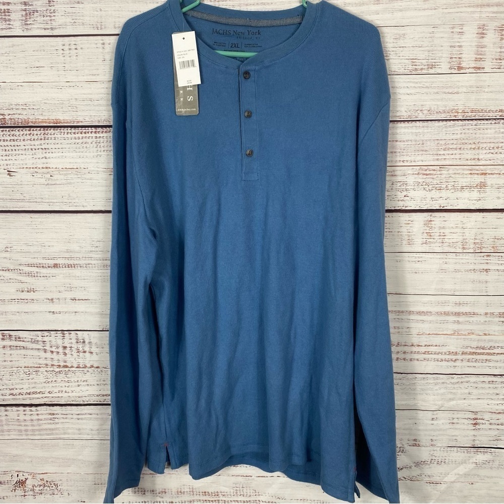 JACHS New York ribbed  half Button Long sleeve size 2Xl blue popover shirt‎